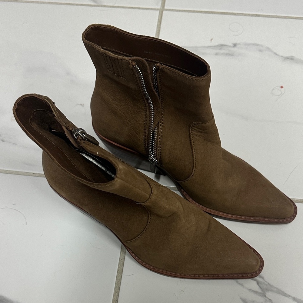 Dolce Vita Brown Suede Pointed Toe Ankle Booties with Side Zipper